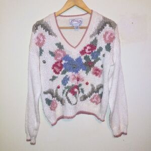 Vintage Nuggets Floral Cropped Knitted Sweater-Medium-3D Embellishments